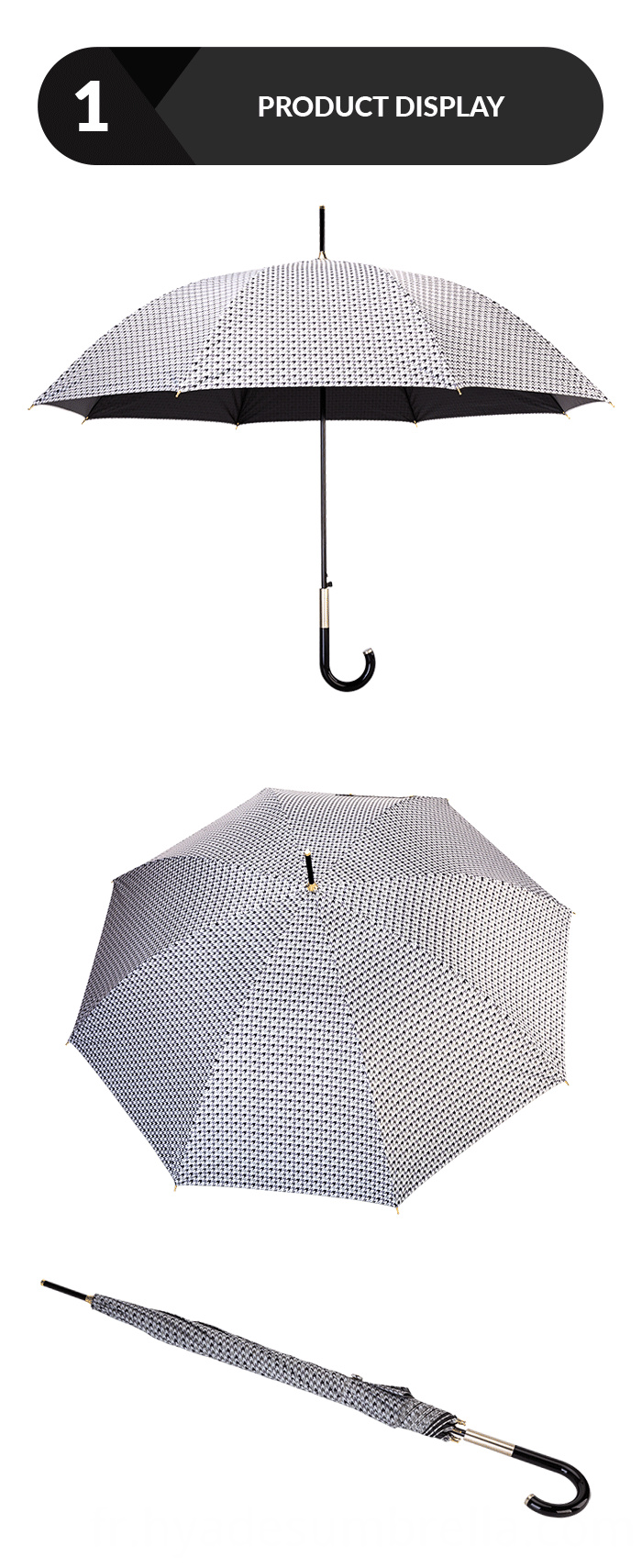 Houndstooth Check Auto Parapluie droit ouvert Houndstooth Check Auto Open Straight Umbrella